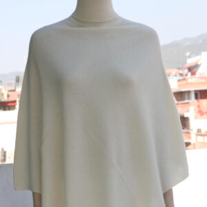 High Neck Knitwear Cashmere Poncho in Cream Colour